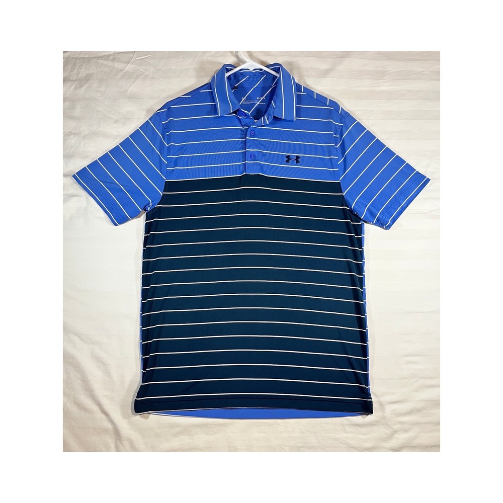 Under Armour‎ Mens HeatGear Striped Polo Shirt Blue Navy Colorblock Medium MD